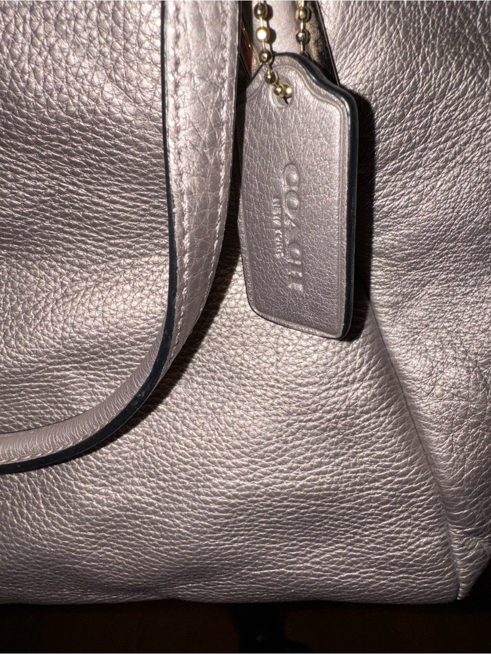 Coach Kelsey Satchel Metallic Pebbled Leather Tote - Silver - Picture 3 of 6